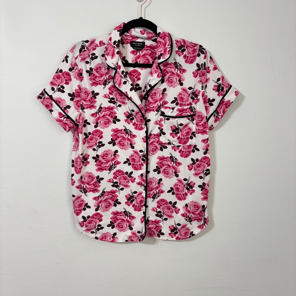 Kate Spade Floralcore Pink Rose Pajama Set Button Down Cropped Cottage Womens M - Picture 5 of 10